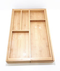 Contemporary Rectangular Bamboo Kitchen Countertop / Drawer Cutlery Tray With Expandable Sides