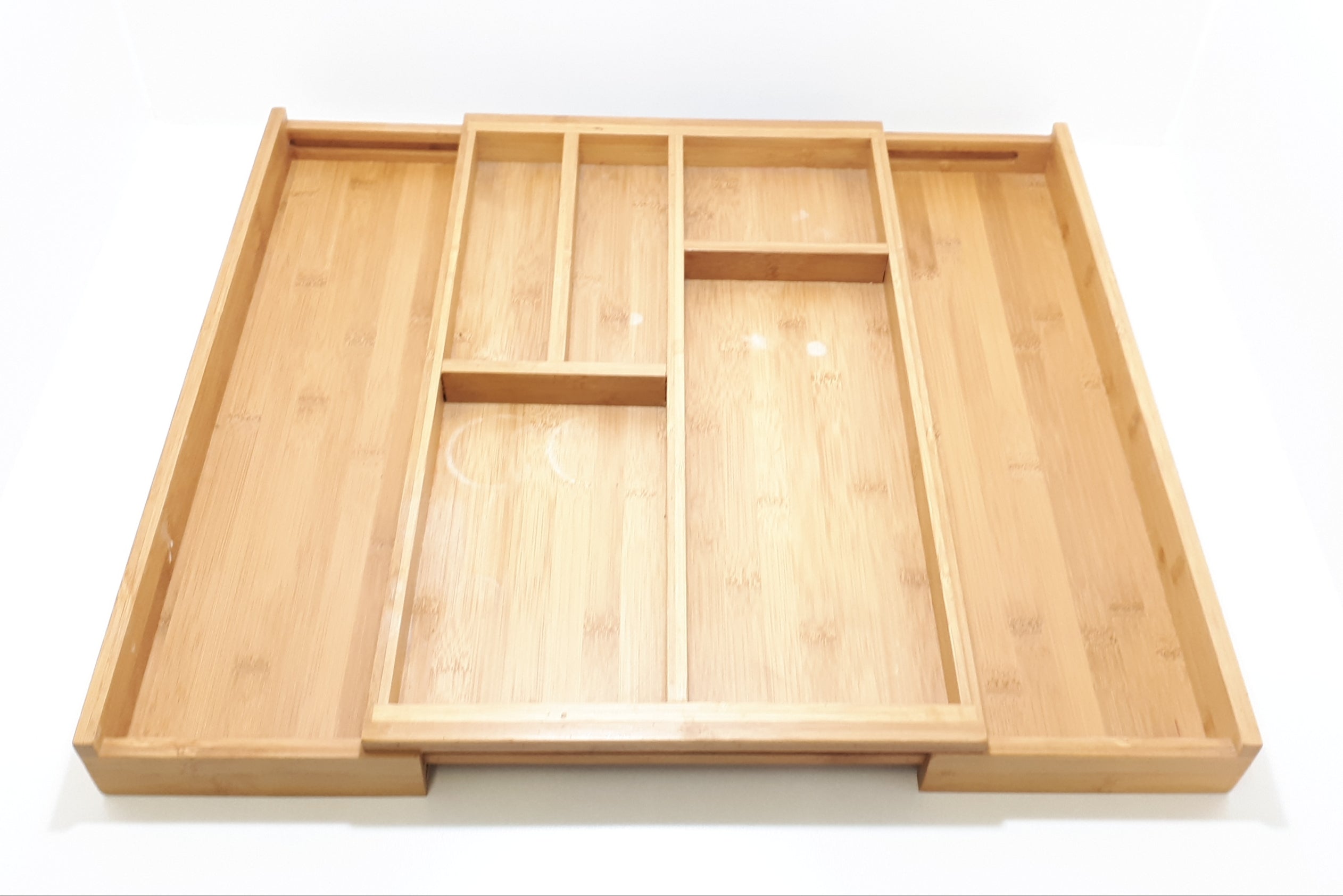 Contemporary Rectangular Bamboo Kitchen Countertop / Drawer Cutlery Tray With Expandable Sides