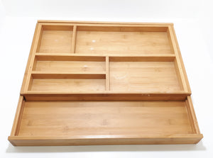 Contemporary Rectangular Bamboo Kitchen Countertop / Drawer Cutlery Tray With Expandable Sides