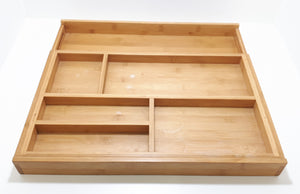 Contemporary Rectangular Bamboo Kitchen Countertop / Drawer Cutlery Tray With Expandable Sides
