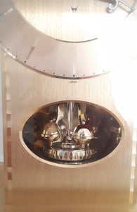 Vintage 1980’s Japanese Rhythm Quartz Mantel Clock – Brass, Maroon Bakelite, Glass & Perspex With Wheel Motion