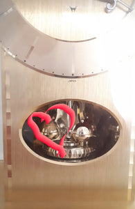 Vintage 1980’s Japanese Rhythm Quartz Mantel Clock – Brass, Maroon Bakelite, Glass & Perspex With Wheel Motion