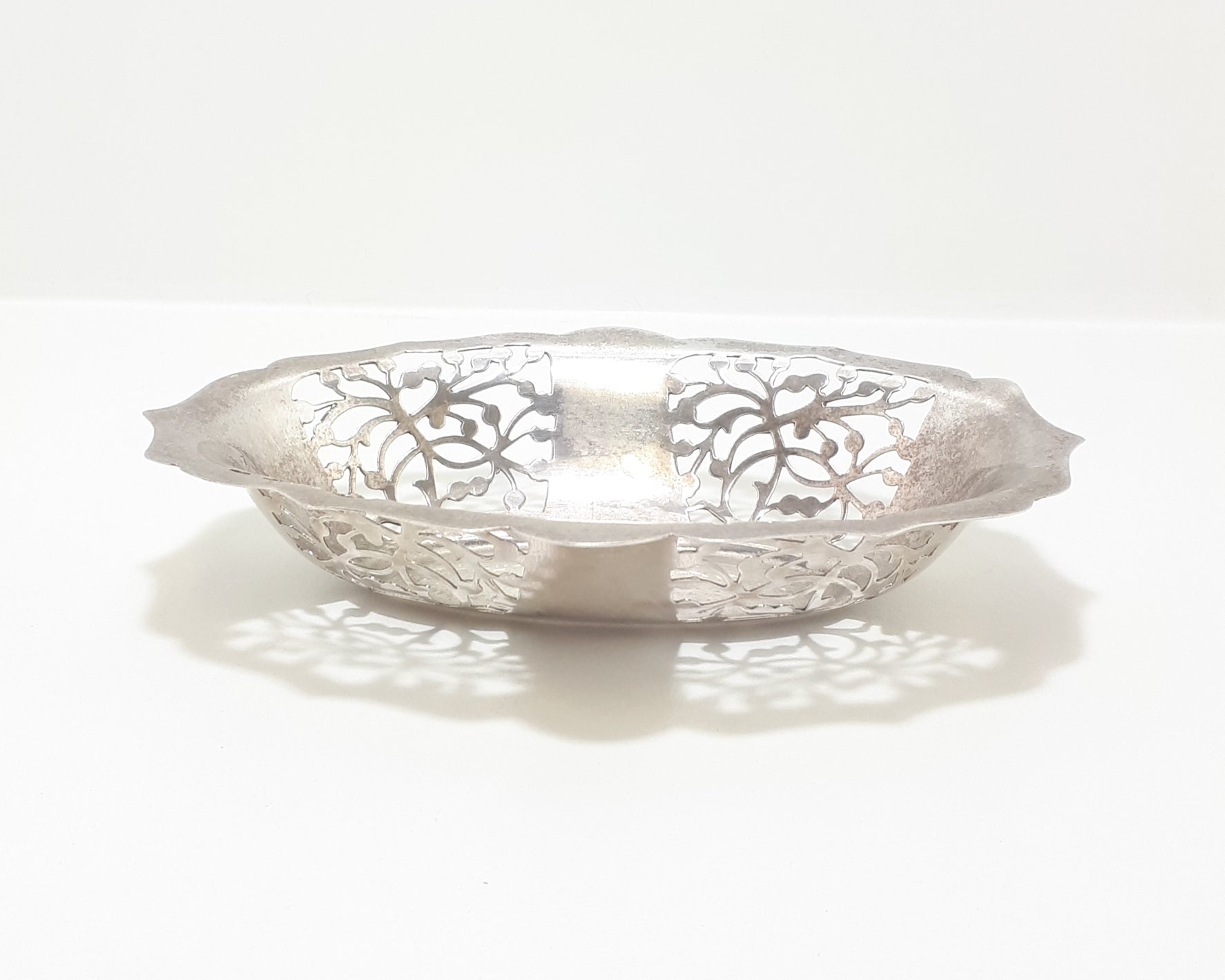 Small Oval Silver Plated Reticulated Pierced Metal Bowl