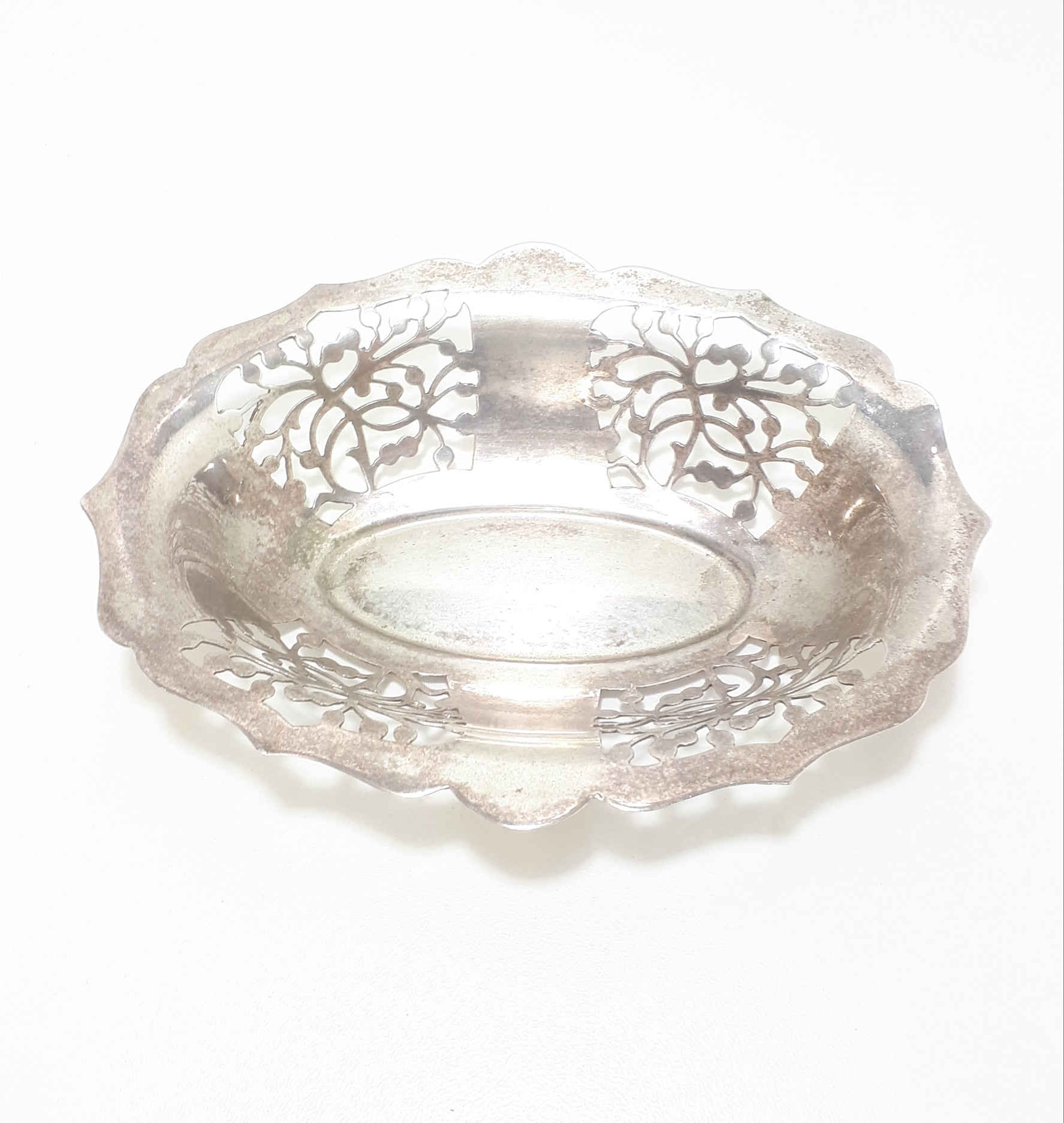 Small Oval Silver Plated Reticulated Pierced Metal Bowl