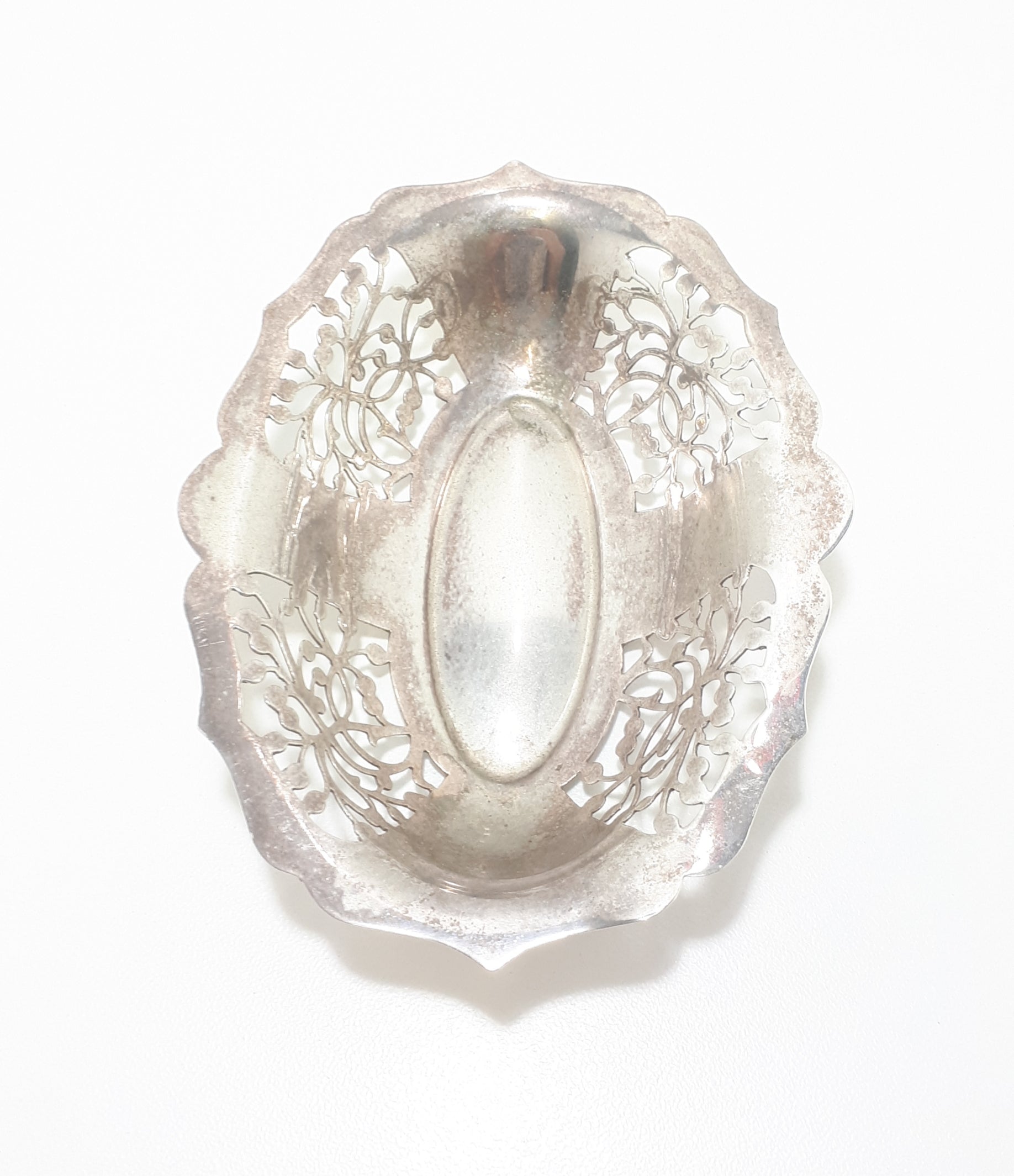 Small Oval Silver Plated Reticulated Pierced Metal Bowl