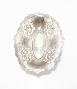 Small Oval Silver Plated Reticulated Pierced Metal Bowl