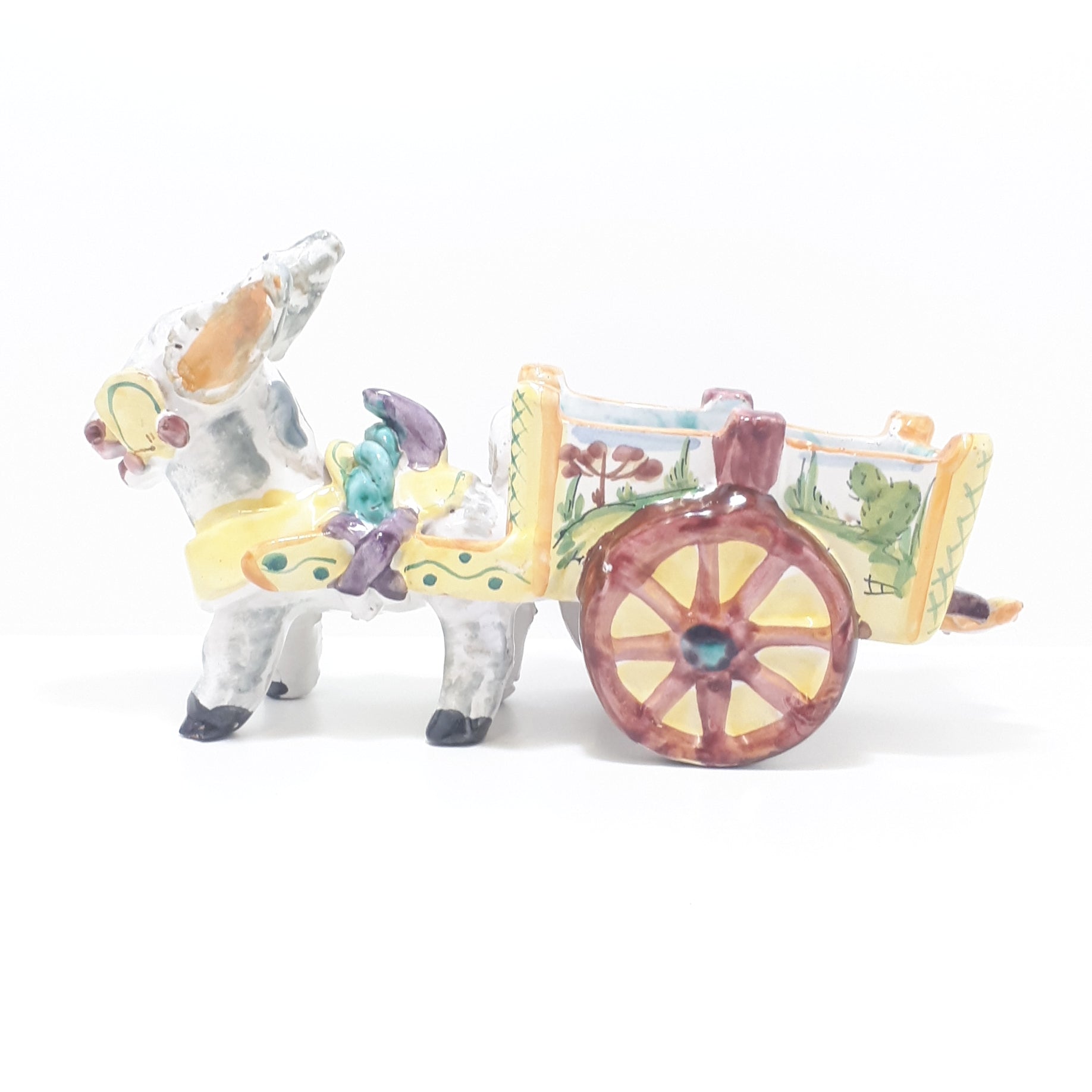 Italian Vintage Ceramic Burro / Donkey & Cart Cache Pot / Planter
