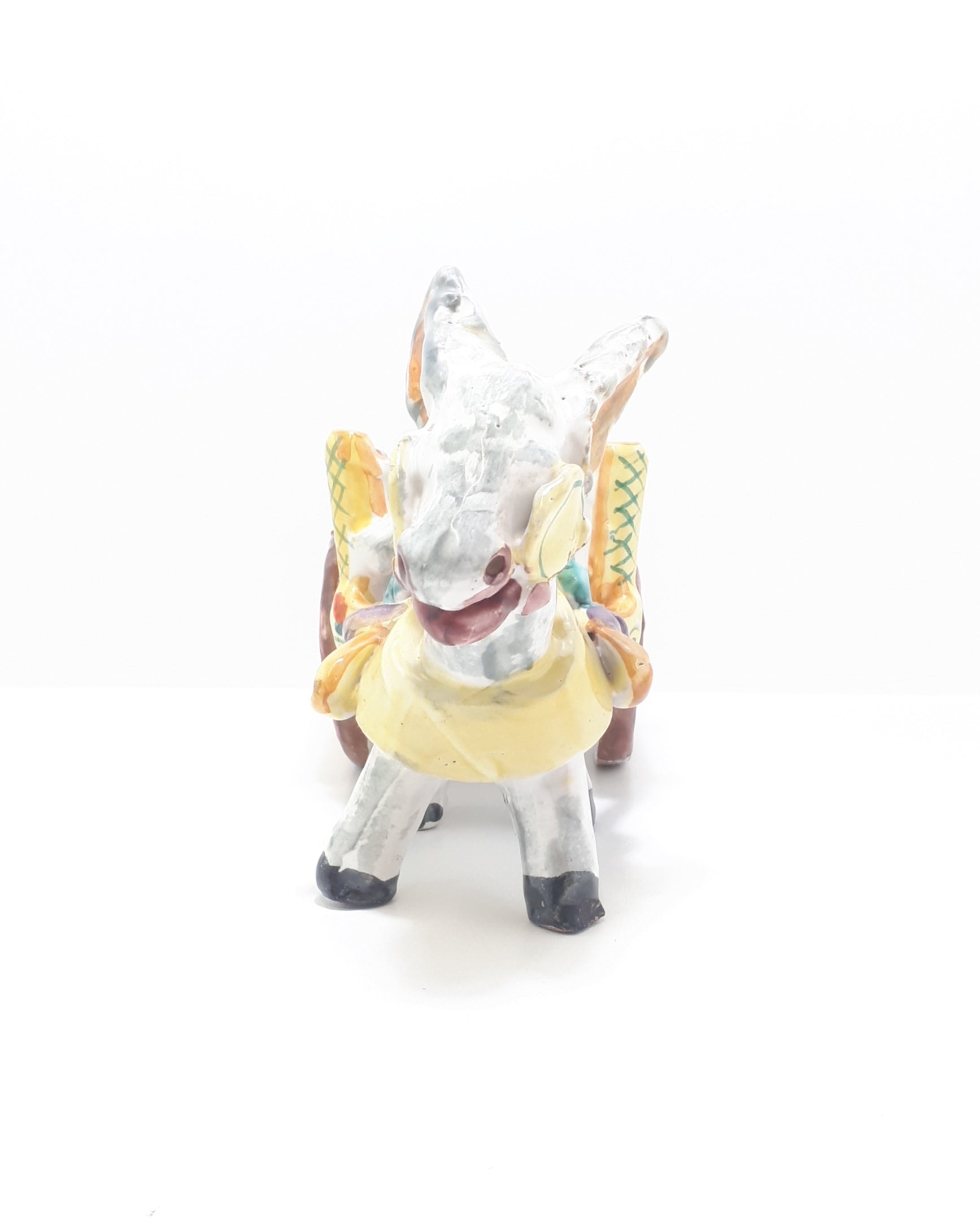 Italian Vintage Ceramic Burro / Donkey & Cart Cache Pot / Planter