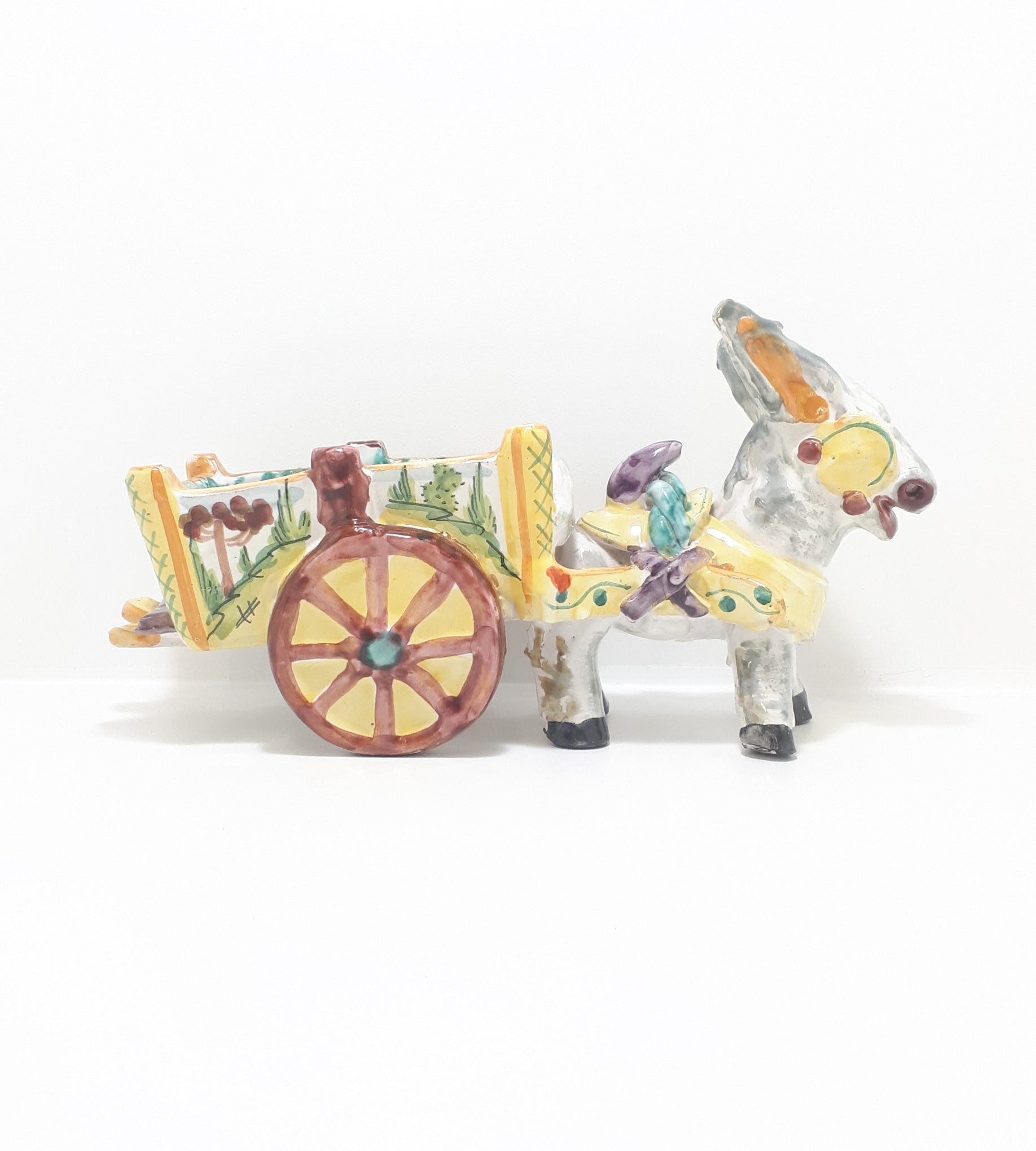 Italian Vintage Ceramic Burro / Donkey & Cart Cache Pot / Planter