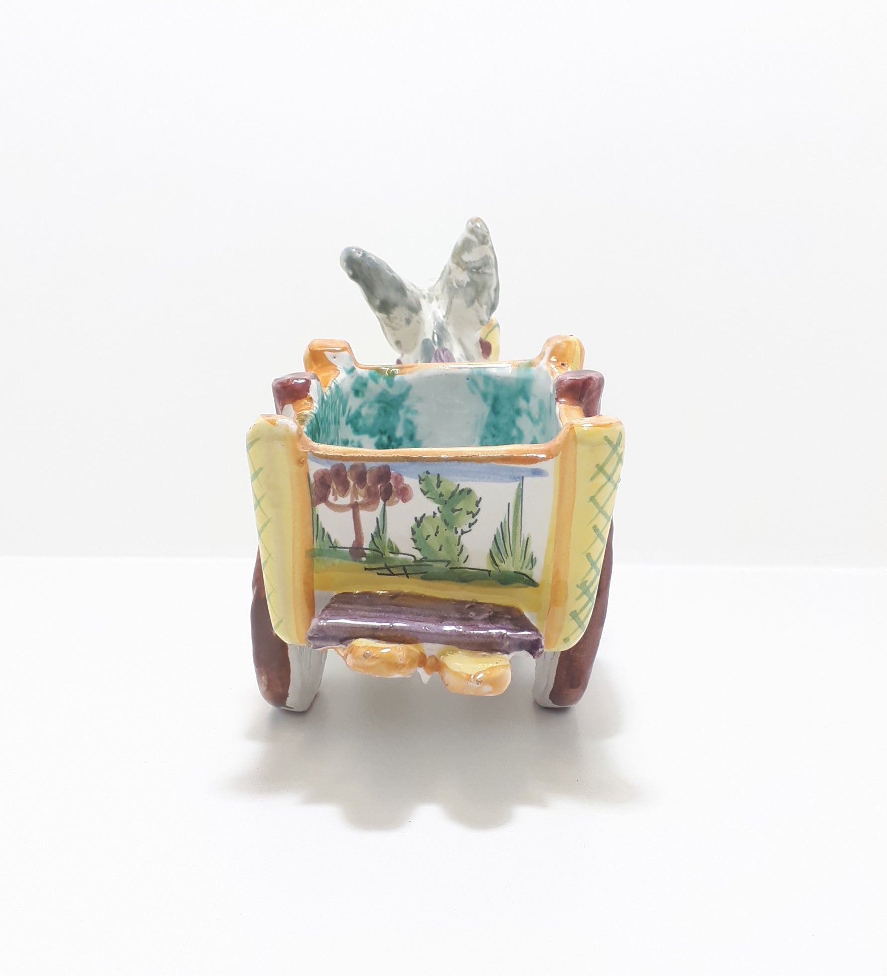 Italian Vintage Ceramic Burro / Donkey & Cart Cache Pot / Planter