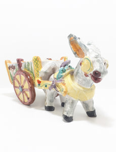 Italian Vintage Ceramic Burro / Donkey & Cart Cache Pot / Planter