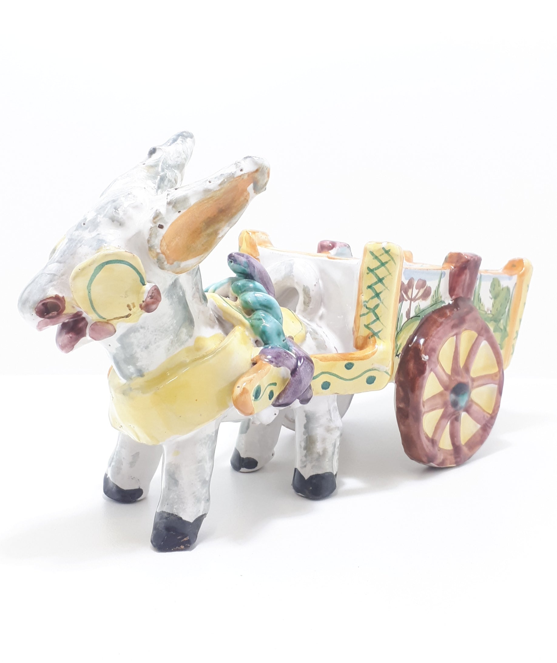 Italian Vintage Ceramic Burro / Donkey & Cart Cache Pot / Planter