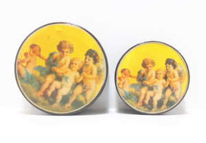 Pair Of Vintage Black & Gold Lacquered Nesting Trinket Boxes - Cherubs