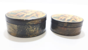 Pair Of Vintage Black & Gold Lacquered Nesting Trinket Boxes - Cherubs
