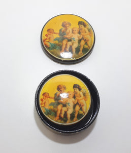 Pair Of Vintage Black & Gold Lacquered Nesting Trinket Boxes - Cherubs