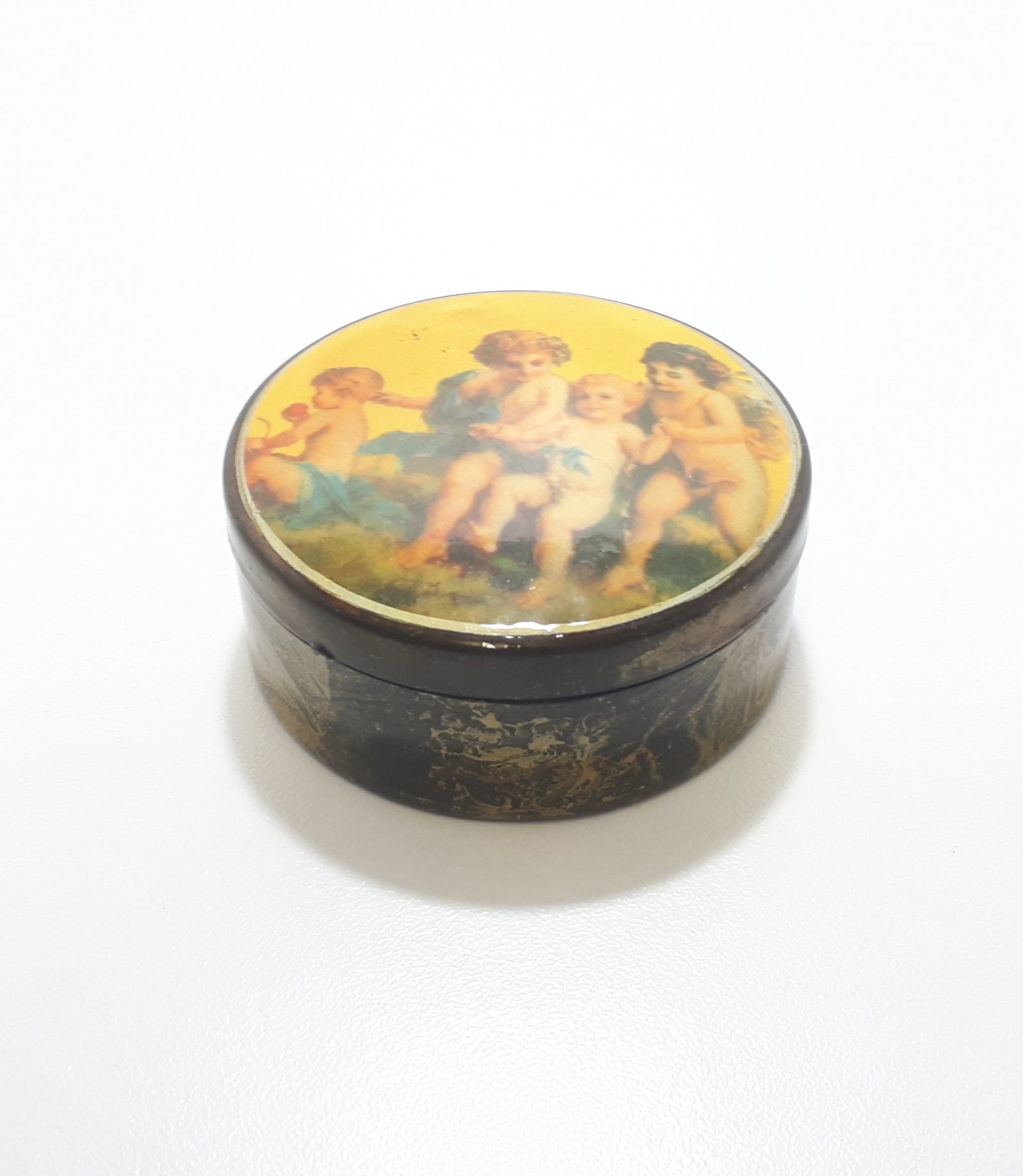 Pair Of Vintage Black & Gold Lacquered Nesting Trinket Boxes - Cherubs