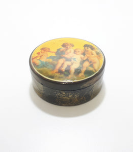 Pair Of Vintage Black & Gold Lacquered Nesting Trinket Boxes - Cherubs