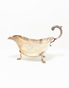 Antique Silver Plated Sheffield Georgian Styled Gravy Boat With Paw Feet & Scroll Handle