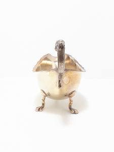 Antique Silver Plated Sheffield Georgian Styled Gravy Boat With Paw Feet & Scroll Handle