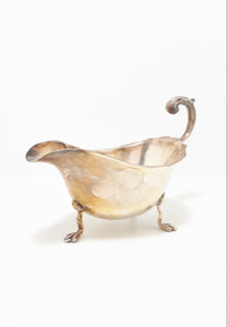 Antique Silver Plated Sheffield Georgian Styled Gravy Boat With Paw Feet & Scroll Handle