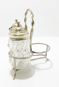 Antique Pressed Glass & Silver Plated Cruet Stand Salt Pot & Pepper Shaker