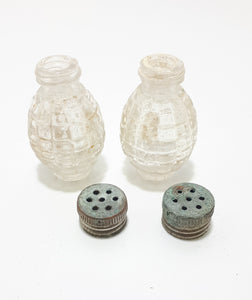 Tiny Antique Set Of Pressed Glass & Silver Plated Salt & Pepper Shakers
