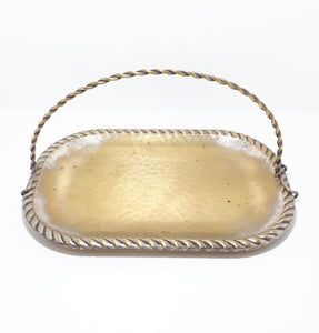 Vintage Swedish Display Tray With Hammered Metal Pattern & Removable Handle