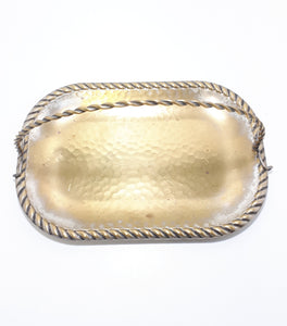 Vintage Swedish Display Tray With Hammered Metal Pattern & Removable Handle