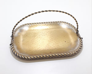 Vintage Swedish Display Tray With Hammered Metal Pattern & Removable Handle