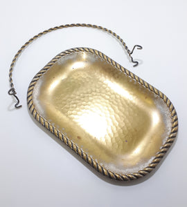 Vintage Swedish Display Tray With Hammered Metal Pattern & Removable Handle