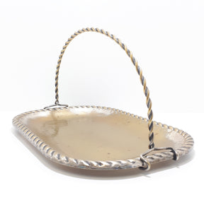 Vintage Swedish Display Tray With Hammered Metal Pattern & Removable Handle