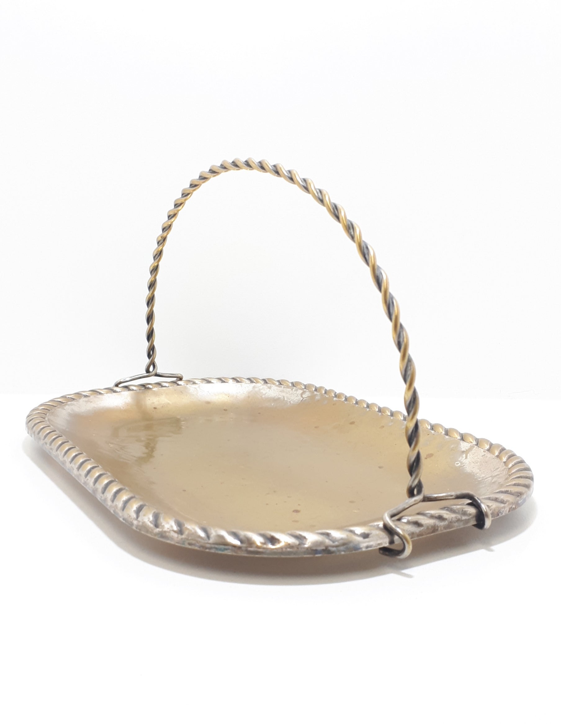 Vintage Swedish Display Tray With Hammered Metal Pattern & Removable Handle