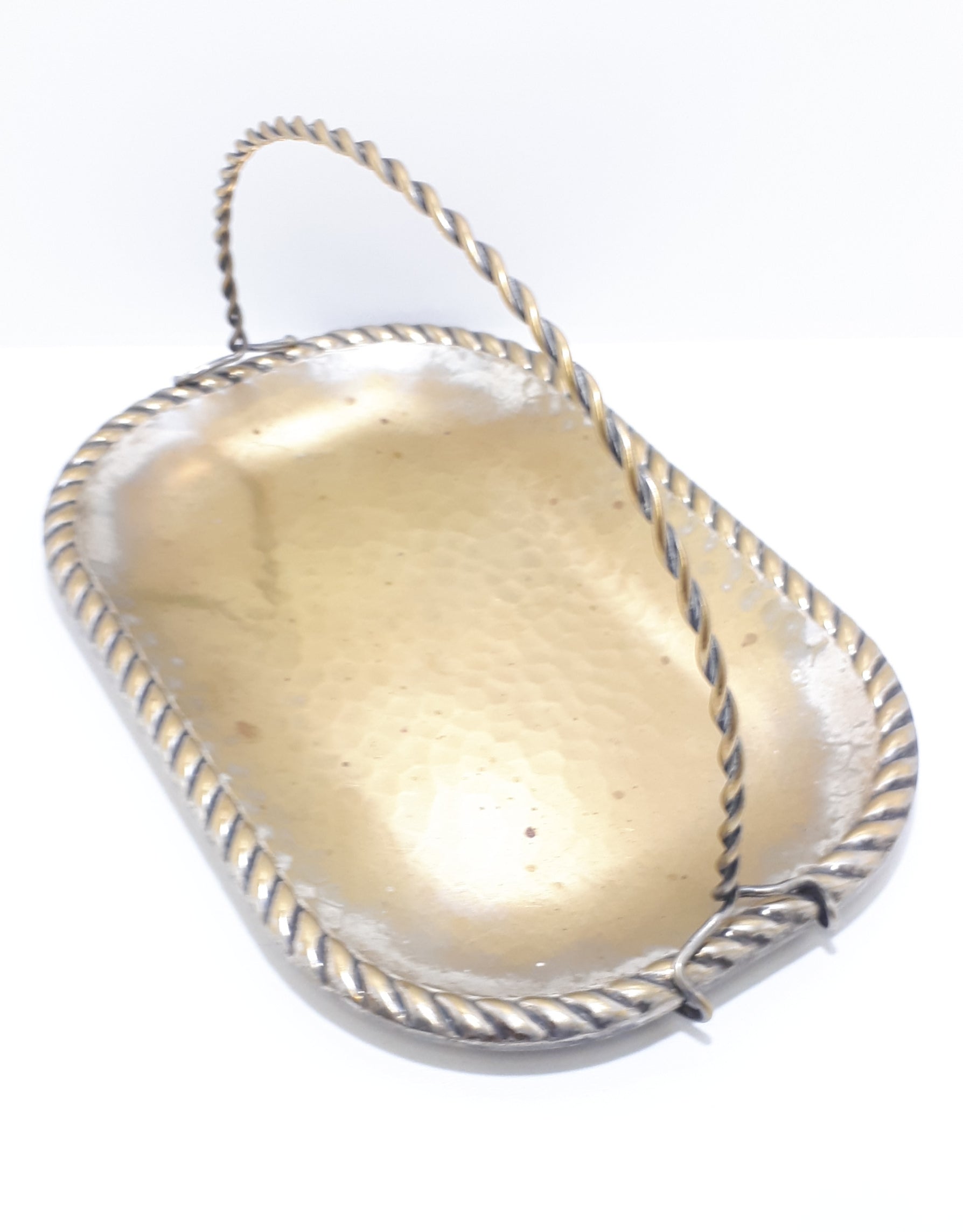 Vintage Swedish Display Tray With Hammered Metal Pattern & Removable Handle