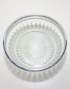 Vintage Heavy Pressed Glass Salad Bowl With Silver Metal Rim Collar