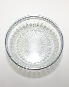 Vintage Heavy Pressed Glass Salad Bowl With Silver Metal Rim Collar