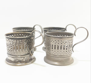 Vintage Set Of 4 Pierced Metal Silver Plated Turkish Coffee Glass Holders