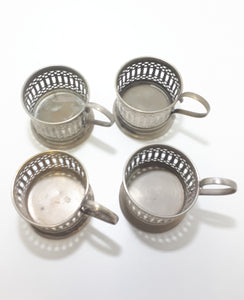 Vintage Set Of 4 Pierced Metal Silver Plated Turkish Coffee Glass Holders