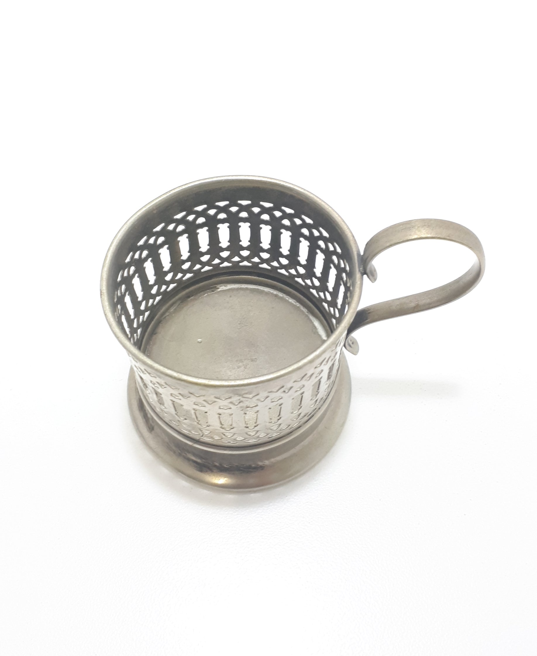 Vintage Set Of 4 Pierced Metal Silver Plated Turkish Coffee Glass Holders