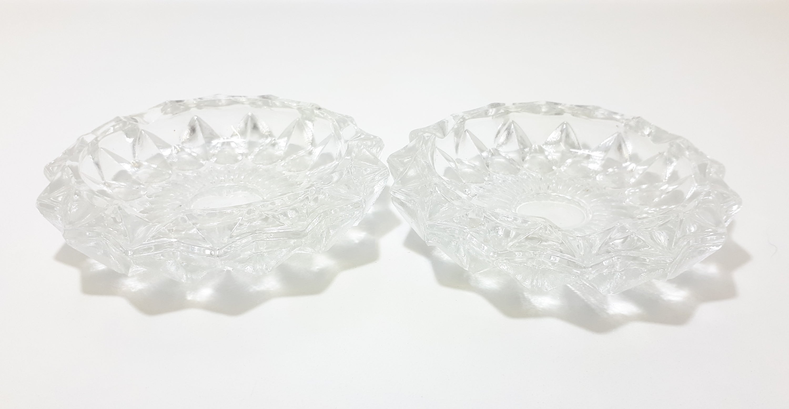Pair Of Heavy Italian Pressed Glass Ash Trays