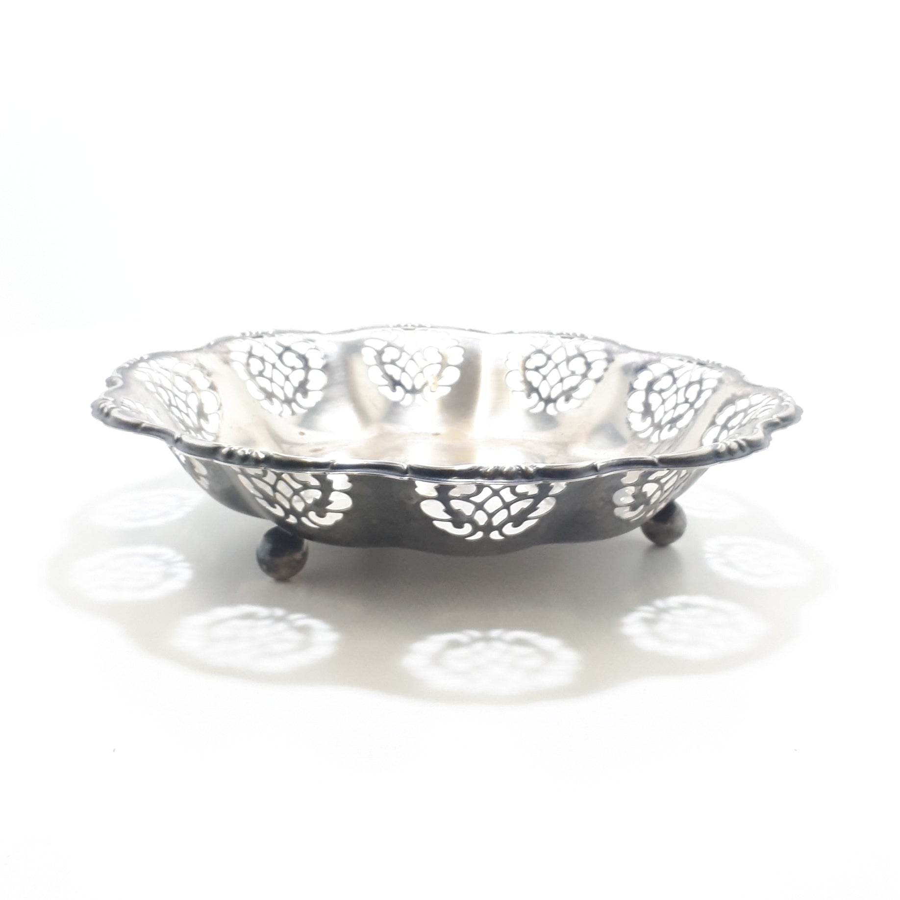 Vintage Silver Plated Reticulated Pierced Metal Scroll Pattern Presentation Dish