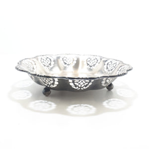 Vintage Silver Plated Reticulated Pierced Metal Scroll Pattern Presentation Dish