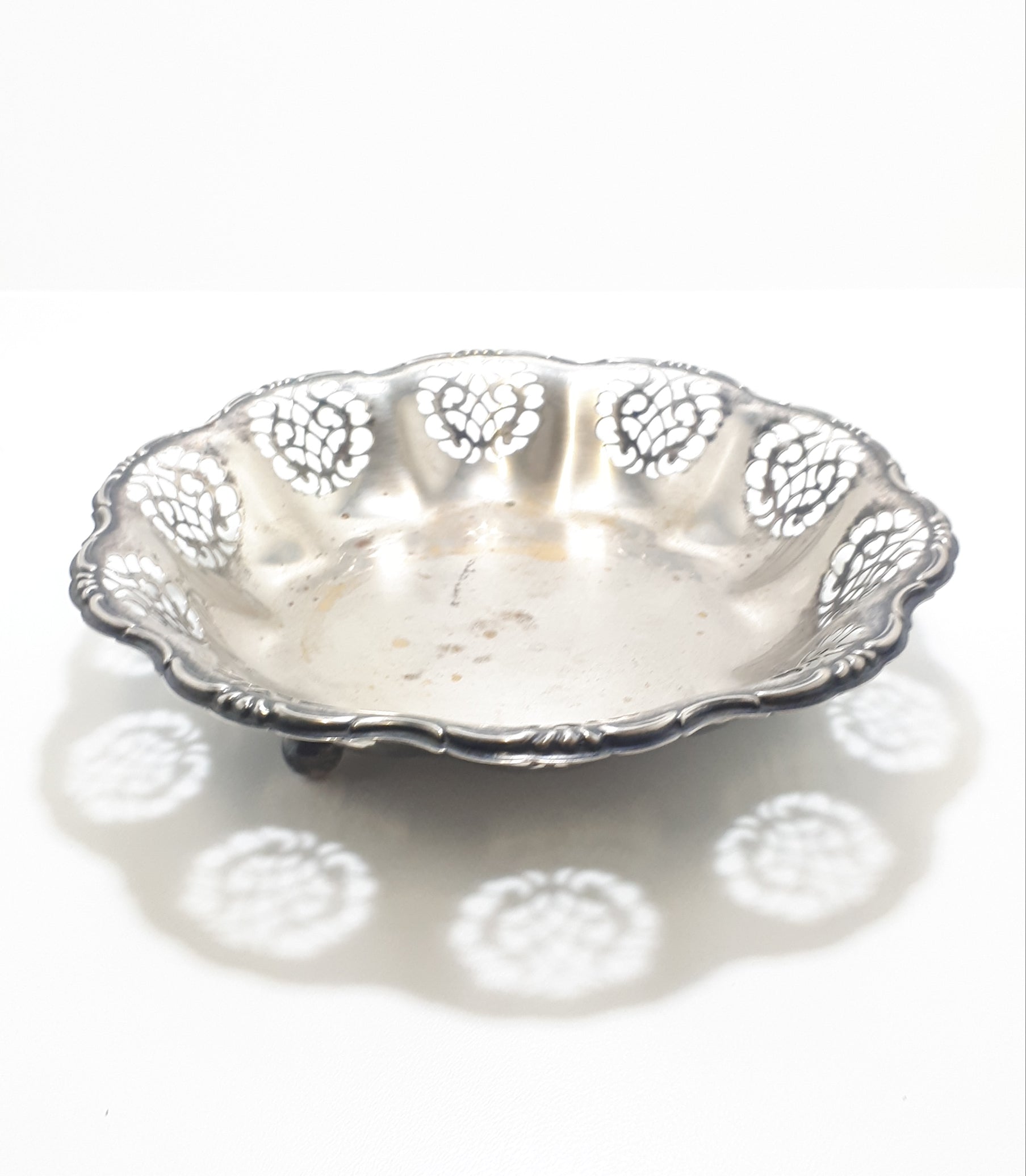 Vintage Silver Plated Reticulated Pierced Metal Scroll Pattern Presentation Dish