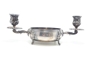 Antique Baroque Designed Rose Bowl Two-Arm Candle Holder