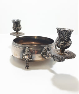 Antique Baroque Designed Rose Bowl Two-Arm Candle Holder