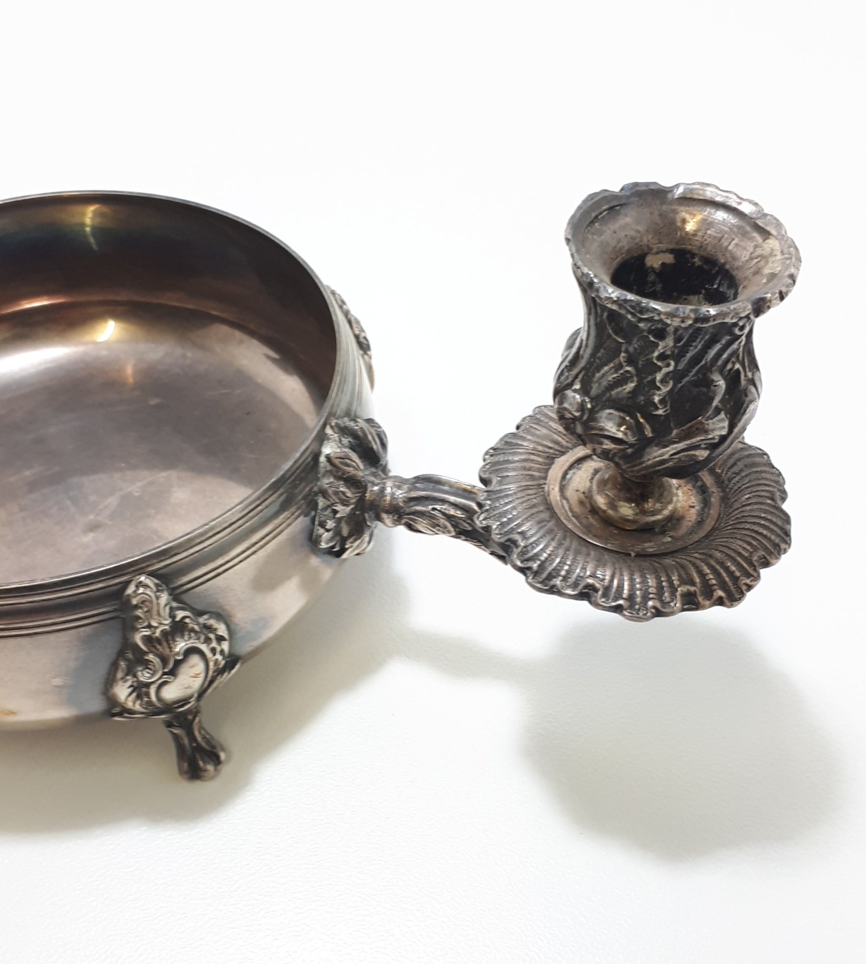 Antique Baroque Designed Rose Bowl Two-Arm Candle Holder