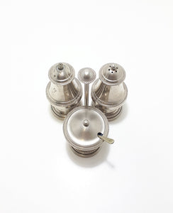 Vintage 1900-1940 Silver Plated Cruet Set – Stand With Salt & Pepper Shakers & Lidded Mustard Pot