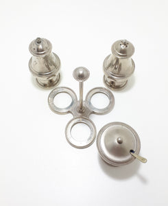 Vintage 1900-1940 Silver Plated Cruet Set – Stand With Salt & Pepper Shakers & Lidded Mustard Pot