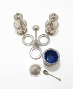 Vintage 1900-1940 Silver Plated Cruet Set – Stand With Salt & Pepper Shakers & Lidded Mustard Pot