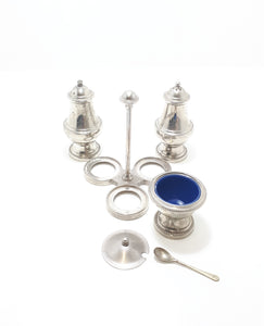 Vintage 1900-1940 Silver Plated Cruet Set – Stand With Salt & Pepper Shakers & Lidded Mustard Pot