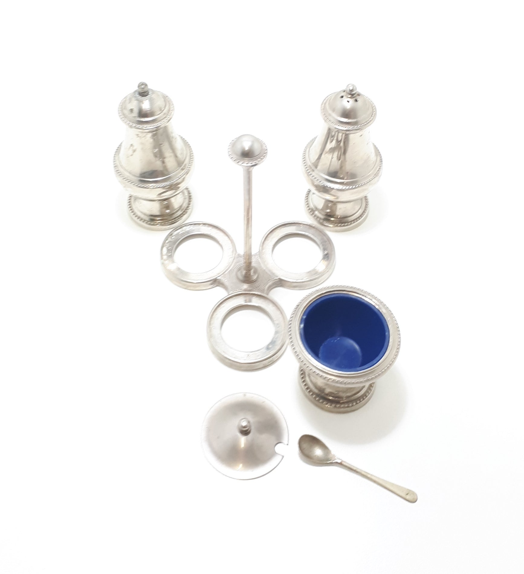 Vintage 1900-1940 Silver Plated Cruet Set – Stand With Salt & Pepper Shakers & Lidded Mustard Pot